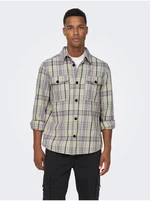 Cream-purple men's checkered shirt ONLY & SONS Milo - Men's