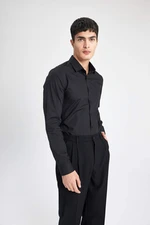 DEFACTO Black Slim Fit Slim Fit Italian Collar Non Iron Long Sleeve Shirt