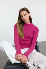 Trendyol Pink Fitted High Neck Long Sleeve Ribbed Stretchy Knitted Blouse