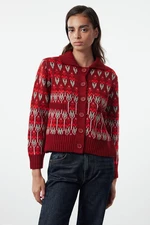 Trendyol Claret Red Polo Collar Patterned Knitwear Cardigan