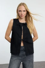 Trendyol Black Front Tie Oversize Denim Vest