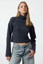 Trendyol Indigo Fitted High Collar Crop Stretchy Knitted Blouse