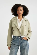 DEFACTO Crop Crinkle Fabric Trench Coat