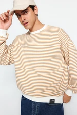 Trendyol Beige Oversize/Wide Cut Striped Fleece Inside/Warm Sweatshirt