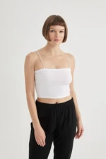 DEFACTO Fall In Love Rope Strap Crop Cotton White Tank Top