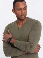 Ombre Men's unprinted longsleeve with v-neck - dark olive