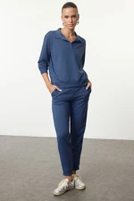 Trendyol Indigo Regular/Normal Pattern Polo Neck Thin Knitted Tracksuit Set