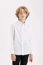 DEFACTO Boy Polo Collar Poplin Long Sleeve Basic Plain White School Shirt