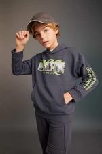 DEFACTO Boy&#39;s Oversize Fit Hooded Printed Sweatshirt