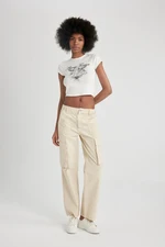 DEFACTO Straight Fit Cargo Pocket High Waist Standard Length Gabardine Trousers