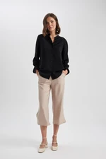 DEFACTO High Waist Wide Leg Linen Look Capri