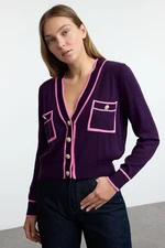 Trendyol Plum Color Block Knit Cardigan