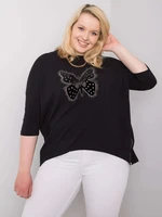 Black cotton blouse with appliqué