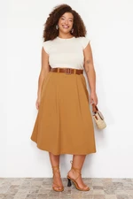 Trendyol Curve Camel Woven Plus Size Skirt