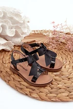 Patent leather children's sandals with Velcro bow, Black Joratia