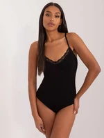 Black ribbed bodysuit with lace