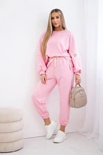 Set of cotton sweatshirt with longer back + pants light pink