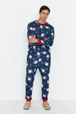 Trendyol Navy Blue Regular Fit Knitted Pajama Set Family Combination