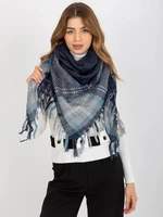 Checkered scarf with fringe - blue