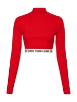 Tommy Jeans Top - TJW CROP LOGO WAISTBAND LS red