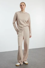 Trendyol Beige Hooded Soft Stretchy Knitted Blouse and Trousers Top and Bottom Set