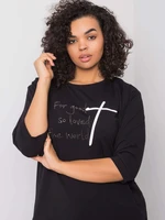 Black blouse with rhinestone inscription