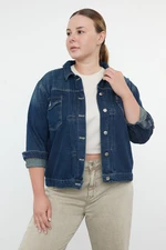 Trendyol Curve Dark Blue Heart Detailed Plus Size Denim Jacket