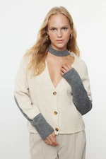 Trendyol Stone Soft Texture Color Block Knit Cardigan