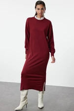 Trendyol Claret Red Brode Collar Detailed Knit Dress