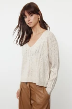 Trendyol Beige Soft Textured Openwork/Hole Knitwear Sweater