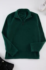 Trendyol Emerald Green Regular/Normal Cut Stand Collar Zippered Polar Fleece Warm Sweatshirt