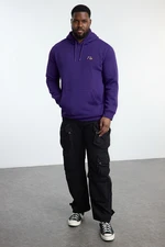 Trendyol Plus Size Purple Regular/Normal Cut Hooded Sweatshirt with Polar Fleece Inside