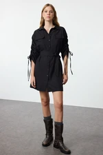 Trendyol Black Pocket and Gather Detailed Mini Woven Shirt Dress