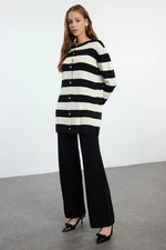 Trendyol Black Striped Knitted Cardigan Trousers Top-Bottom Set