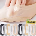 5pairs Silicone Anti-slip Invisible No Show Socks Summer Ultra-thin Breathable Sock Slippers Solid Ice Silk Low Cut Boat Socks