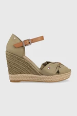 Sandále Tommy Hilfiger BASIC OPENED TOE HIGH WEDGE zelená farba, FW0FW04784