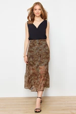 Trendyol Multicolored Leopard Patterned Chiffon Fabric Midi Length Woven Skirt