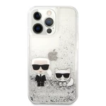 Zadní kryt na Apple iPhone 13 Pro, Karl Lagerfeld Liquid Glitter Karl and Choupette KLHCP13LGKCS, stříbrná