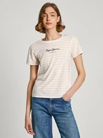 Žlto-biele dámske pruhované tričko Pepe Jeans
