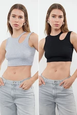 Trendyol Black-gray melange 2-pack Cut Out Detailed Fitted Crop Ribbed Flexible Knitted Undershirt