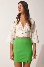 Happiness İstanbul Women's Green Slit Mini Skirt