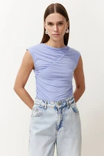 Trendyol Blue Fitted/Fitted Gathered Stretch Knitted Blouse