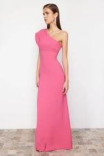 Trendyol Fuchsia Asymmetrical Collar Long Evening Dress