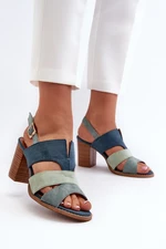 Women's sandals made of eco-friendly suede with high heels, blue Qutima