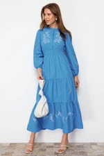 Trendyol Blue Embroidery Detailed Woven Dress