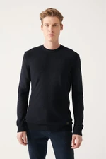 Avva Men's Navy Blue Crew Neck Front Textured Regular Fit Knitwear Sweater