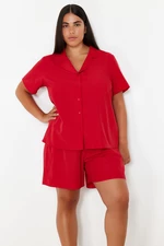 Trendyol Curve Red Shirt Collar Woven Pajama Set