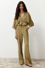 Trendyol Khaki Elastic Waist Textured Fabric Woven Trousers