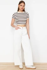 Trendyol Ecru Waist Detailed High Waist Wide Leg Jeans