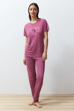 Trendyol Pale Pink Heart Knitted Pajamas Set